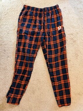 Mens Navy and Orange Plaid Flannel Jogger Pants - Brand: Houston Astro